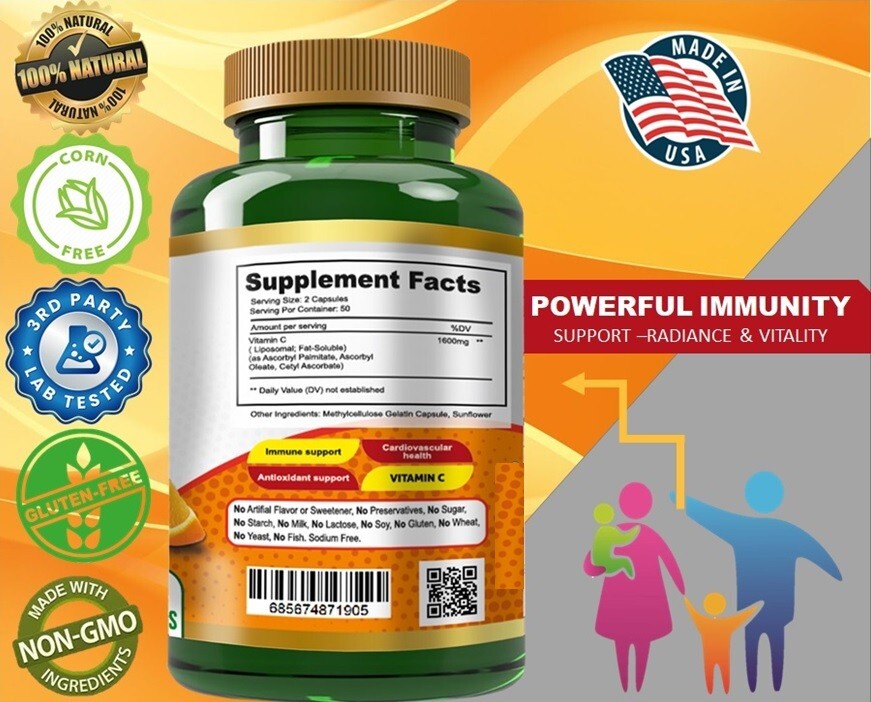 Vitamin C High Absorption Supplements Immune Support fast shipping 2 bottles