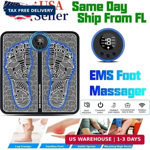Electric Foot Massager Mat with EMS Muscle Stimulator – 19 Intensity Levels, 8 M