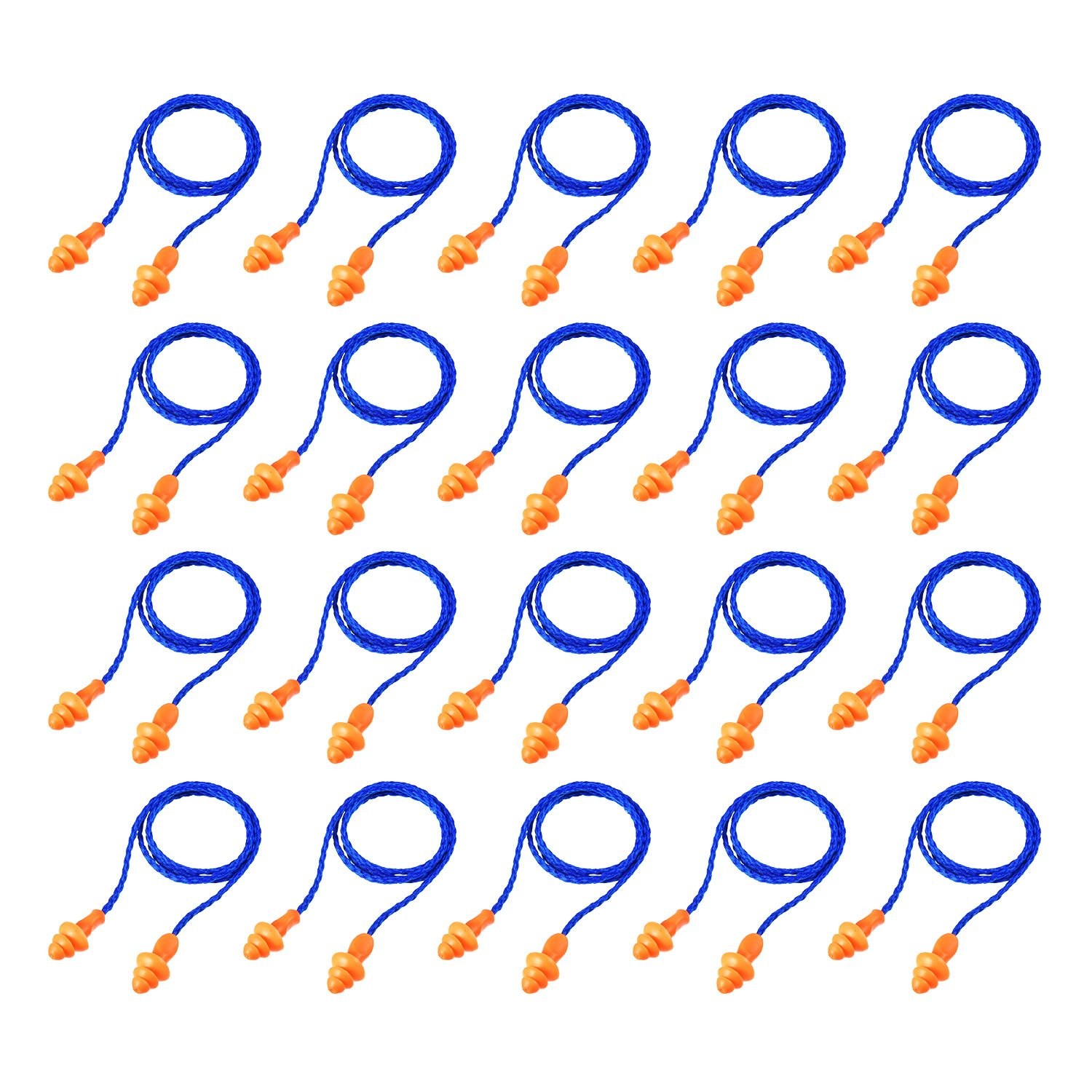 20 Pairs Corded Ear Plugs Reusable Silicone 20 count (Pack of 1), Blue-orange