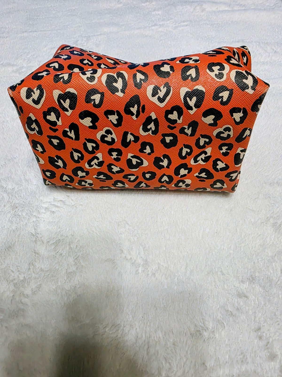 Stella & Dot Orange Leopard Print Makeup Bag Cosmetic Case Zipper Closure