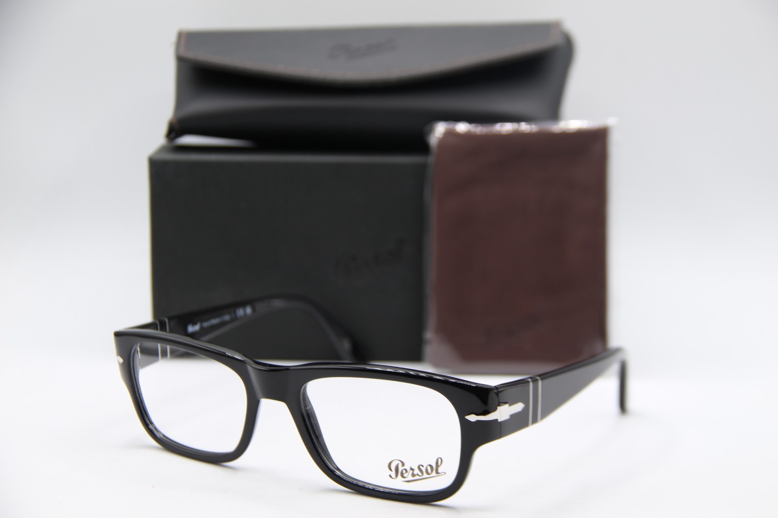 NEW PERSOL P 3324-V 95 BLACK SILVER AUTHENTIC FRAMES EYEGLASSES 56-20