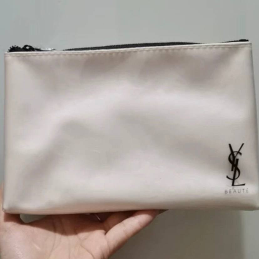 Champagne Satin Makeup Bag Travel Cosmetic Pouch Zipper Organizer