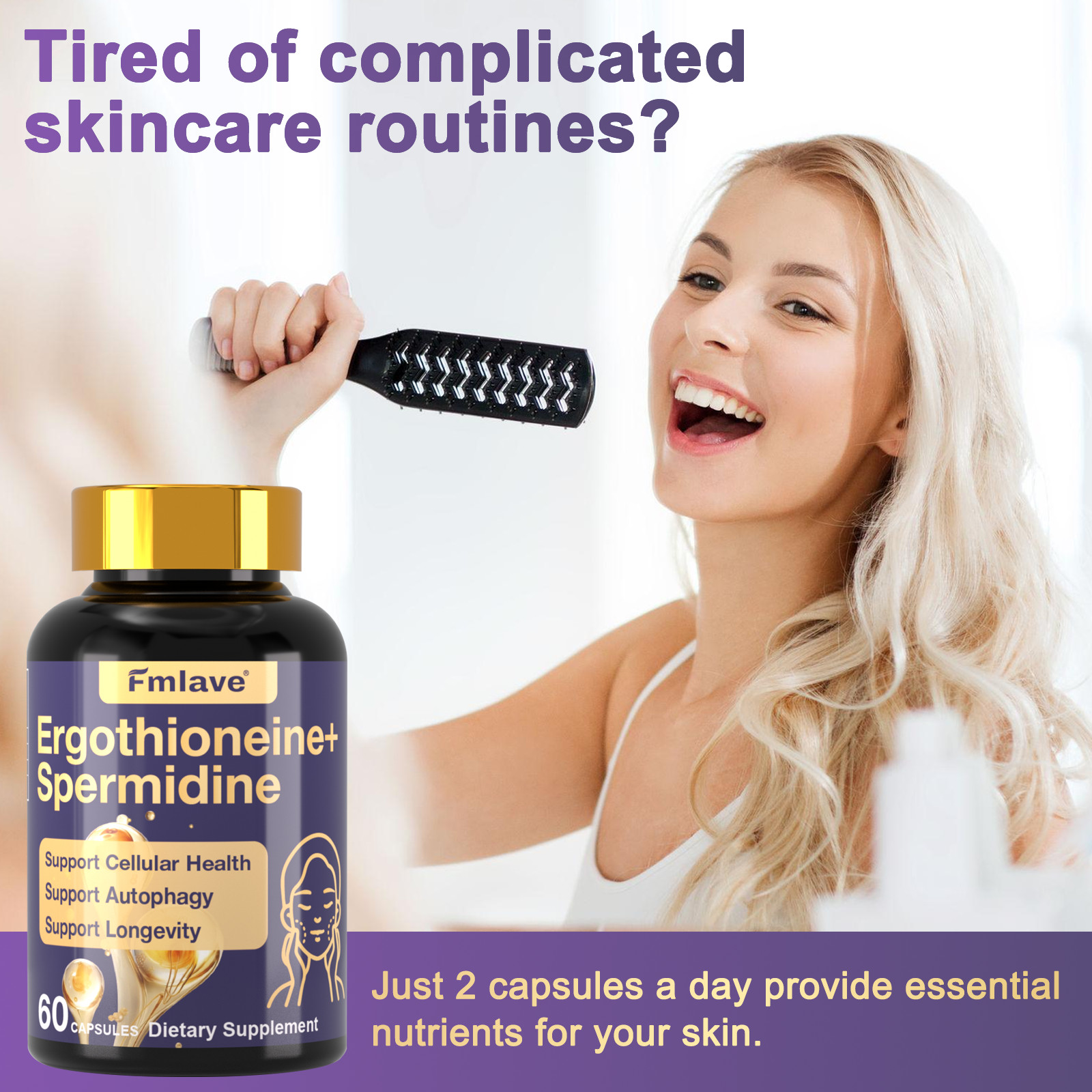 L-Ergothioneine 25 mg + Spermidine Supplement for Longevity & Anti Aging 60 Caps