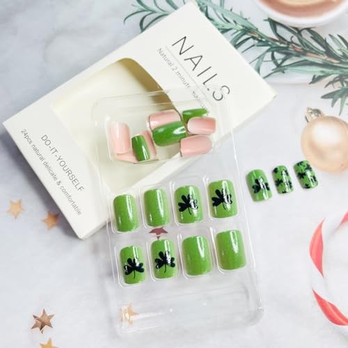 24 Pcs St. Patrick’s Day Press on Nails Square St.Patrick’s Day Fake Nails -4