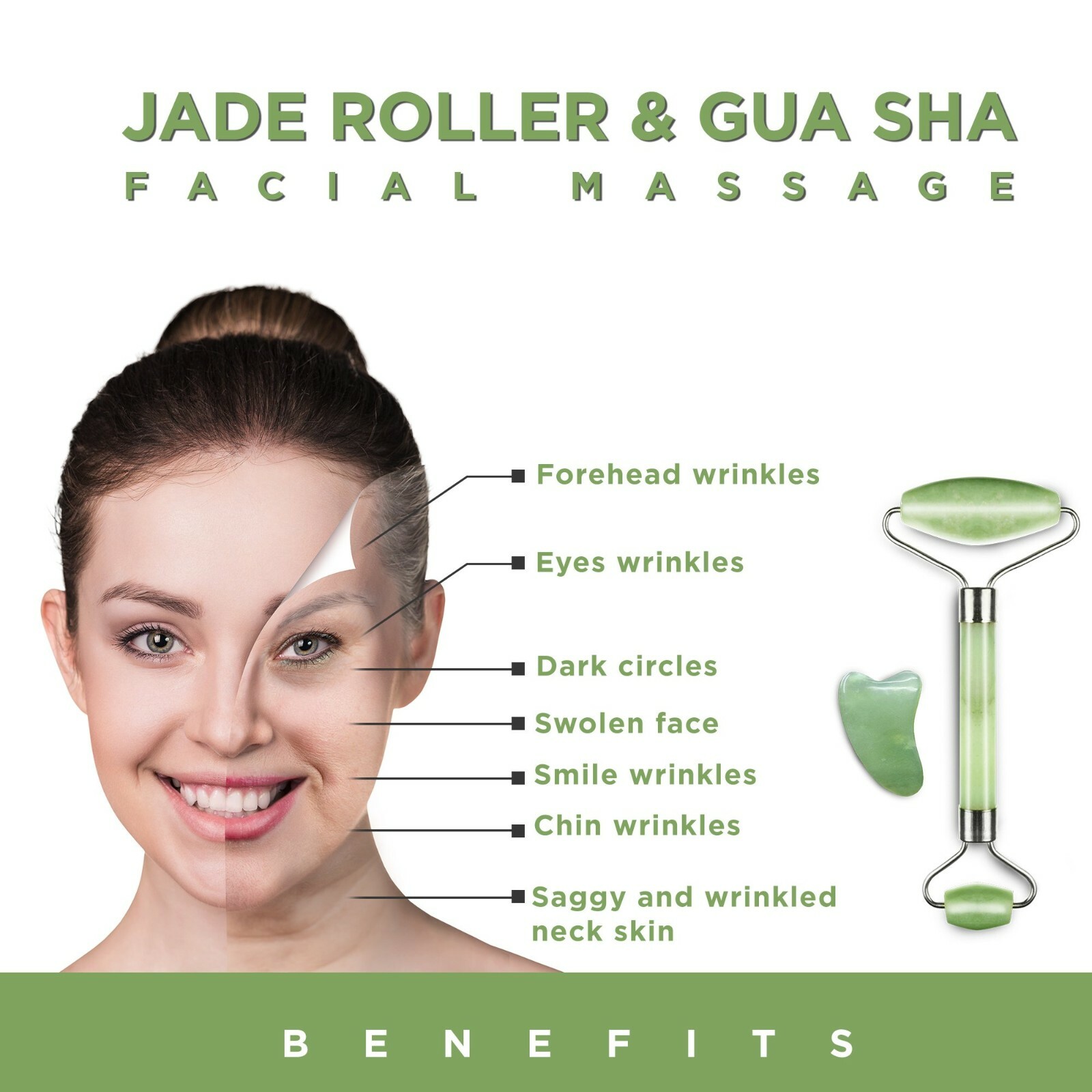 Jadegy Jade Face Roller Gua Sha Set and Vitamin C Serum – Skin Care Gift Set