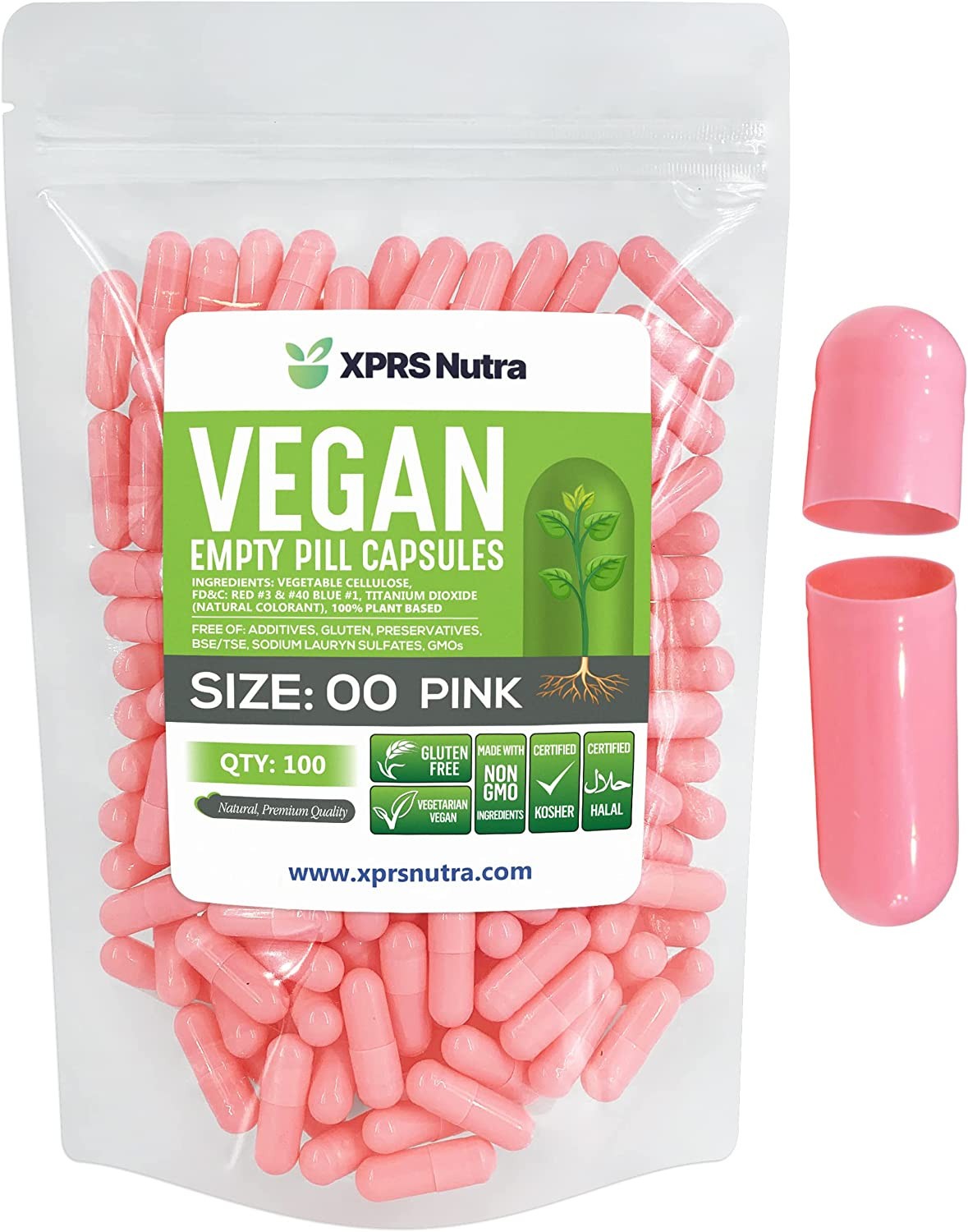 Size 00 Pink Empty Vegan Capsules Vegetarian Veggie Kosher Pills Caps DIY Fill