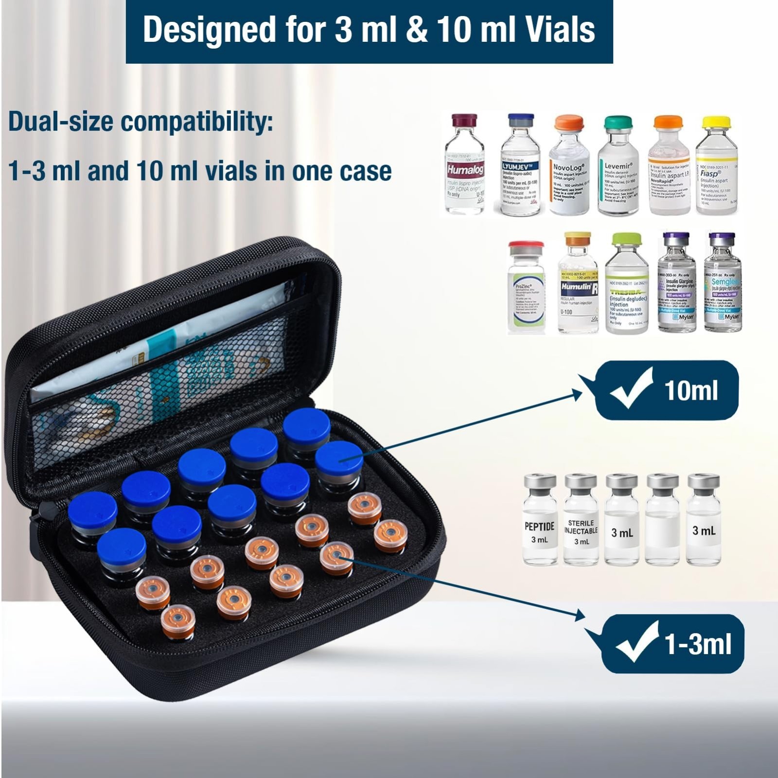 Fridge Storage Case for 20 Vials – Fits 1ml, 3ml, 5ml, 10ml – Diabetes Organizer