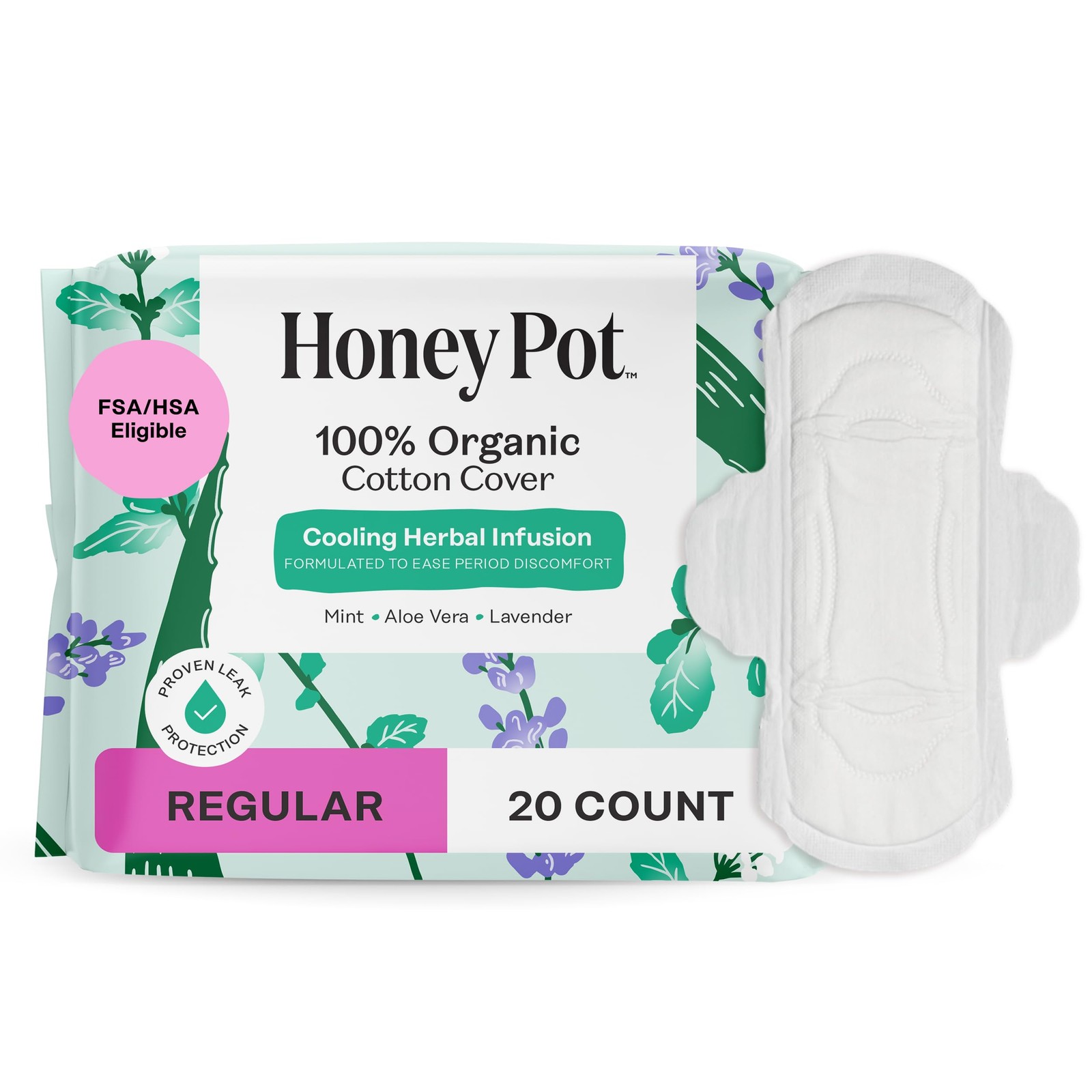 The Honey Pot Company – Herbal Sanitary Pads for Women – 20 Count (Pack of 1)
