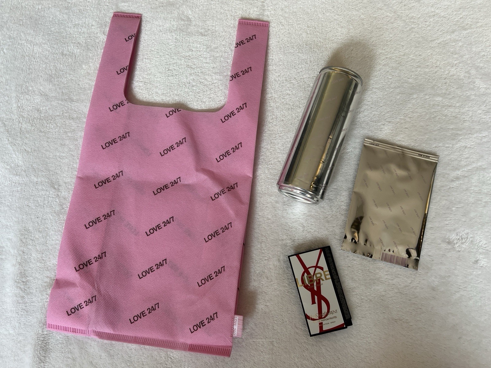 YSL Beauty LOVE 24/7 Bodega New York Pop Up – LIBRE Berry Crush, Bag, Water, ATM