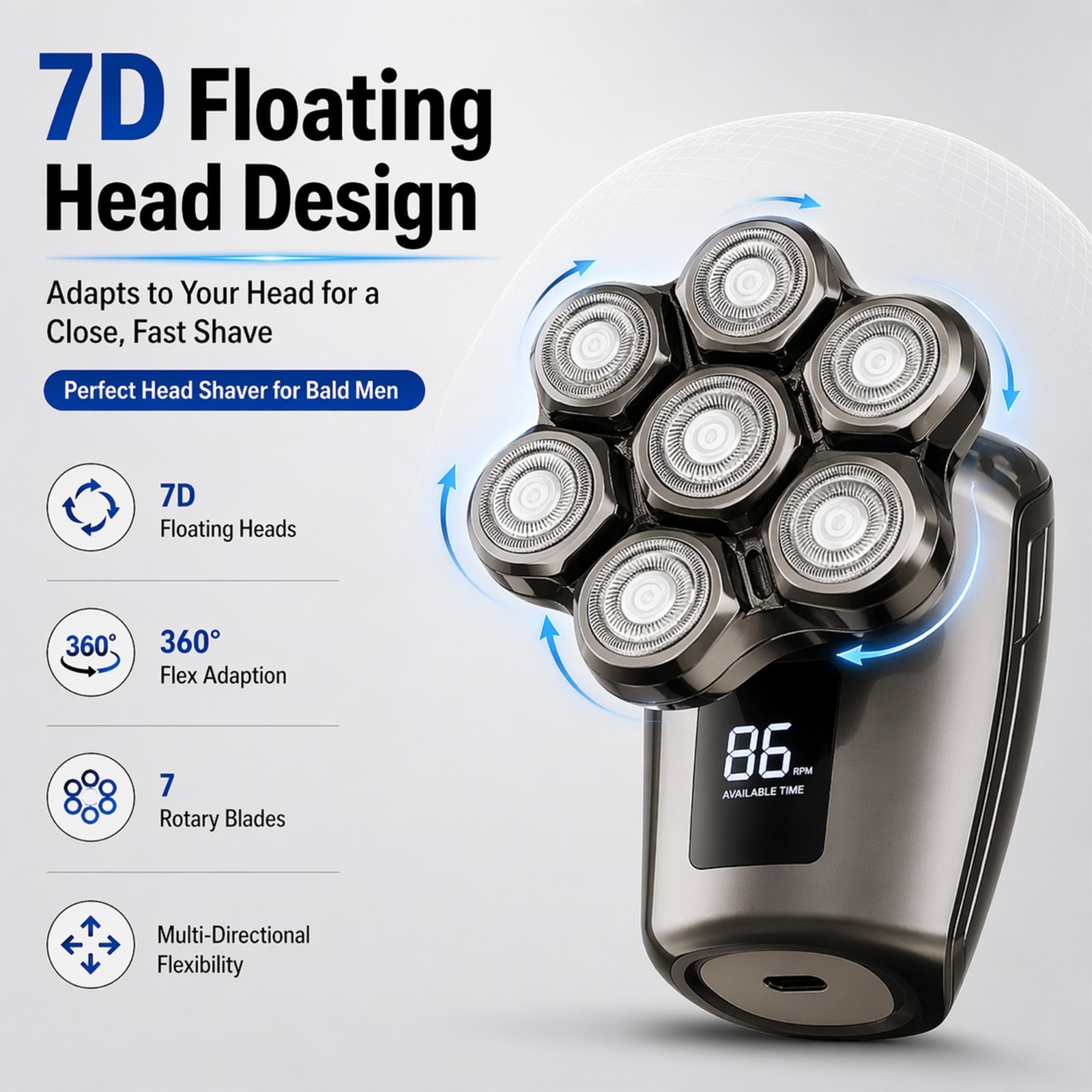 Head Shaver for Bald Men, Electric Razors for Men IPX7 Waterproof, USB charging