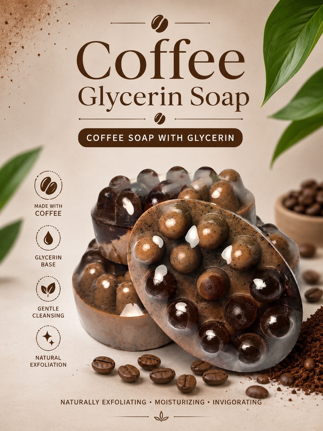 Coffee Scrub Soap, Handmade with Glycerin – Natural Exfoliating & Moisturizing