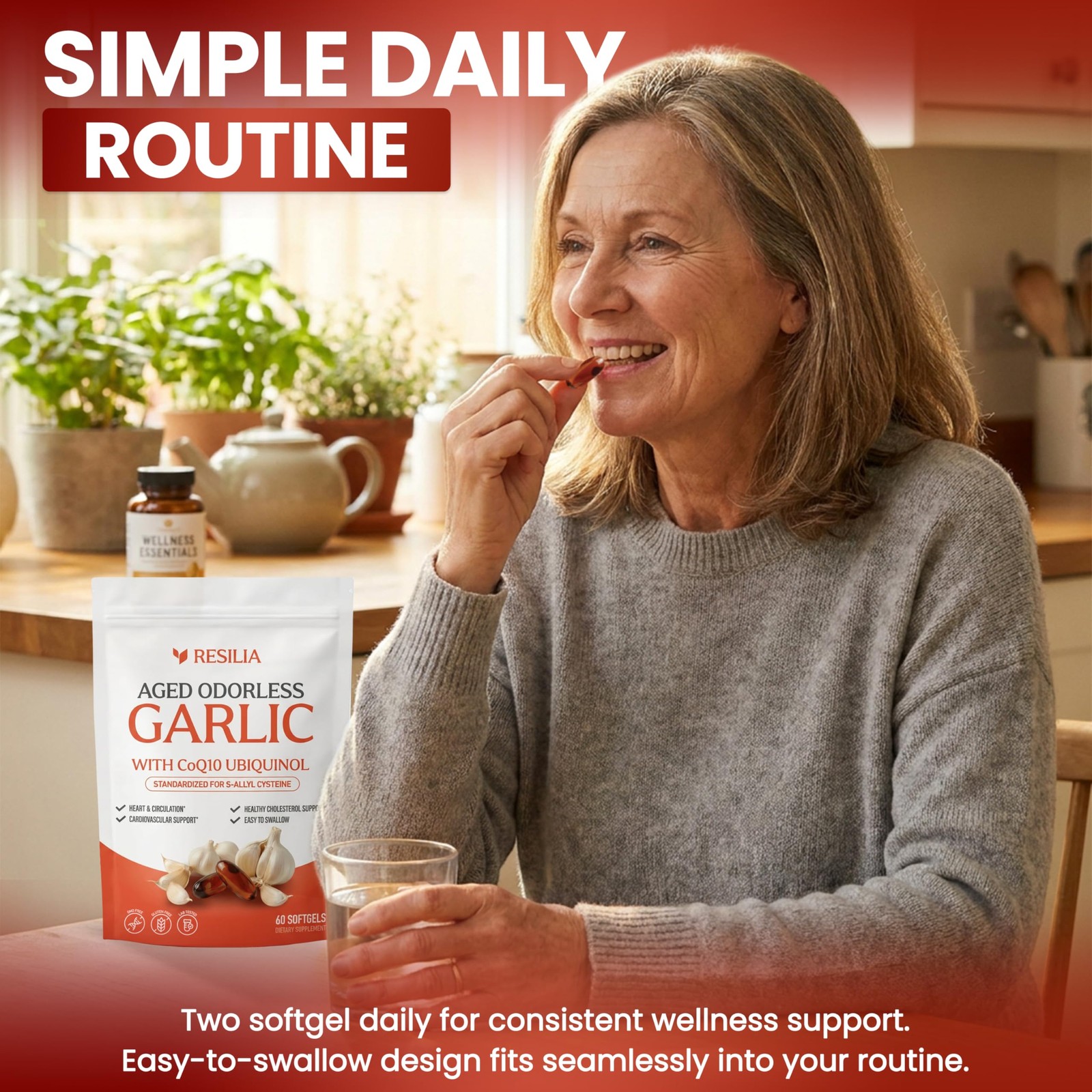 Resilia Garlic Extract 600mg Softgels (60 Count) – Odorless Aged Garlic Extract