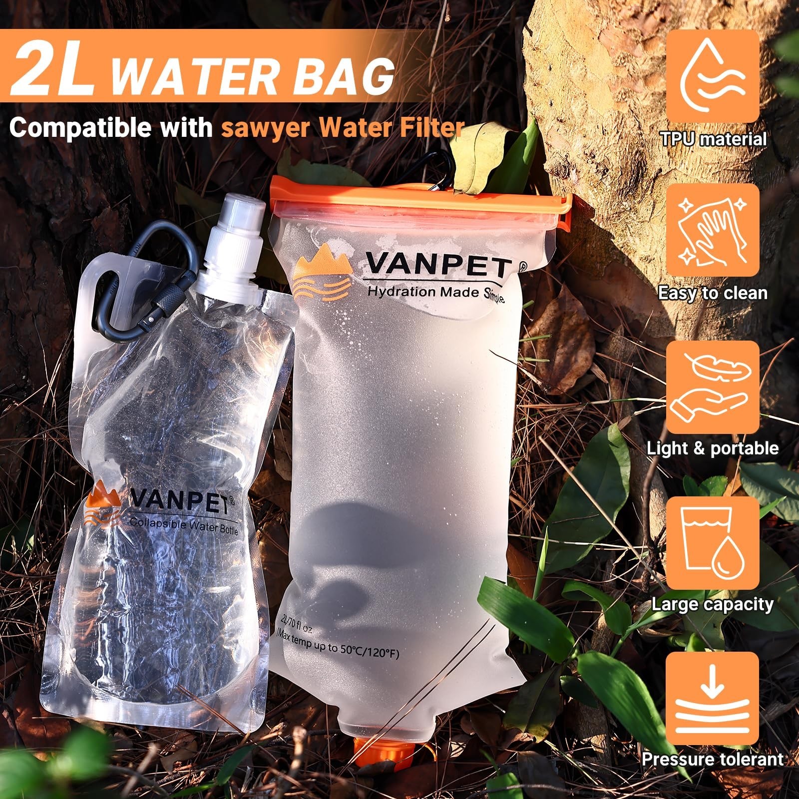 2L&1L Water Bag Compatible with Sawyer Squeeze Water Filter, Durable TPU Mate…