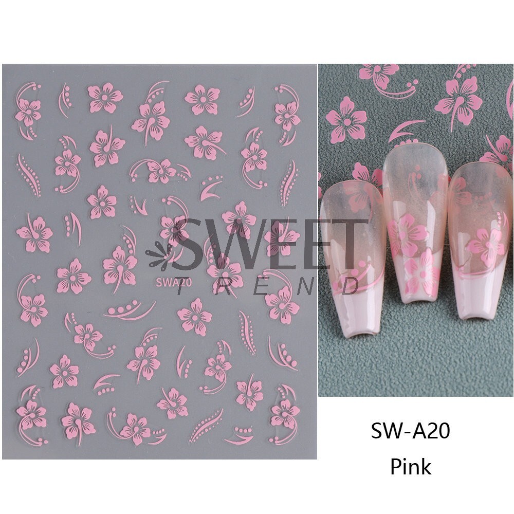 4pcs Hibiscus Nail Stickers Hawaiian Flower Vine Floral Decal Manicure Peel NS32