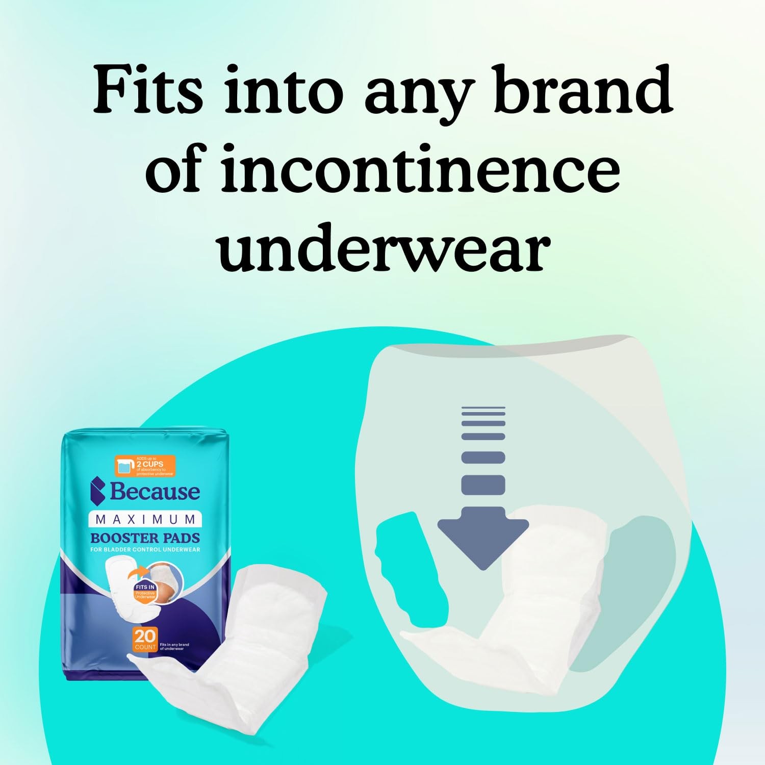 Because Maximum Incontinence Booster Pads, Adult 20 Count (Pack of 1), White