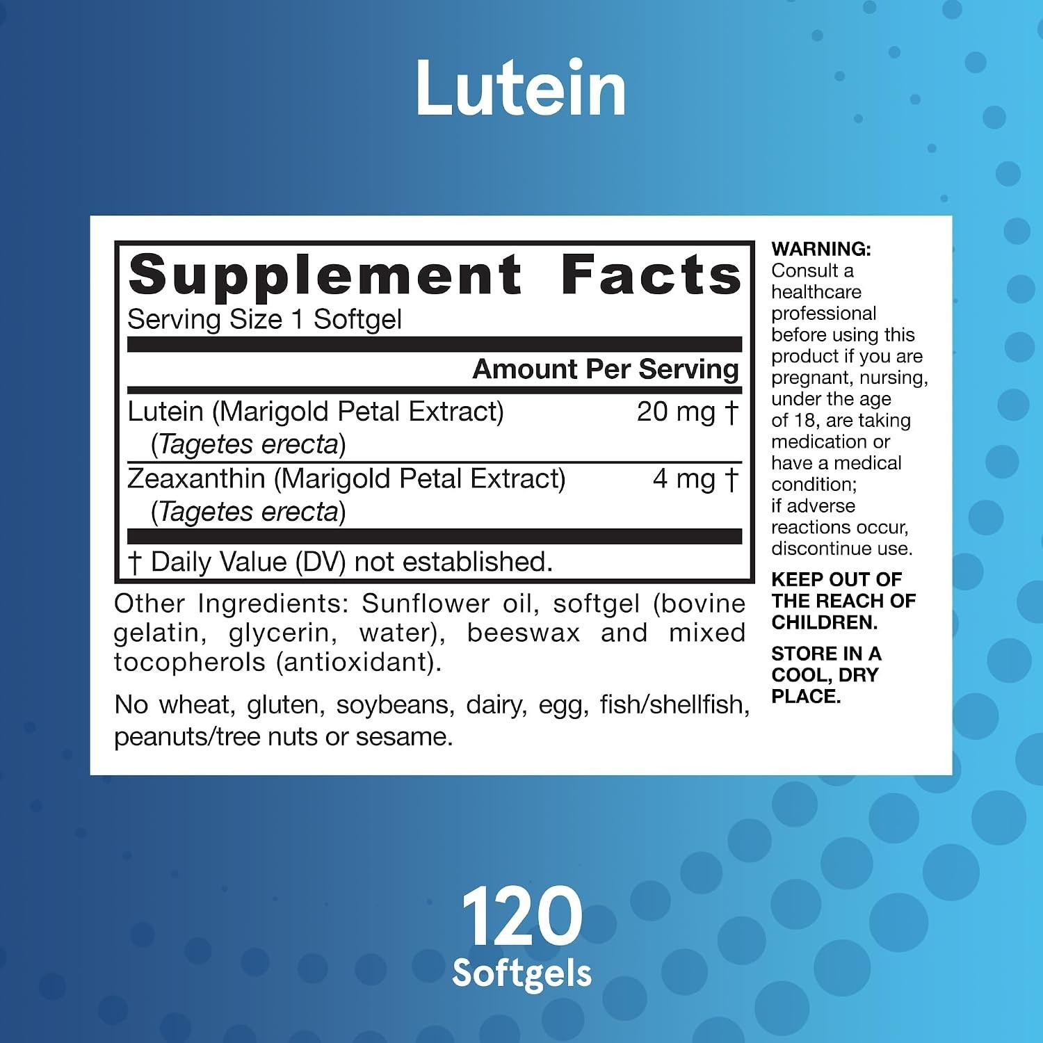 Gluten-Free Lutein 20mg & Zeaxanthin Softgels – Daily Eye Support – 120 Count