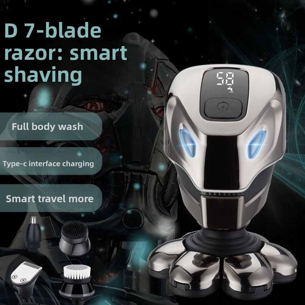 7D Waterproof Electric Head Shaver: 7 Rotary Blades for Men’s Bald Head Shaving