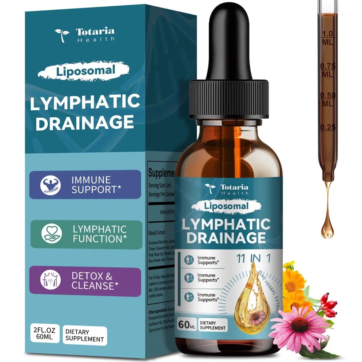 Totaria Liposomal Lymphatic Drainage Drops 11-in-1 Herbal Immune Detox Support