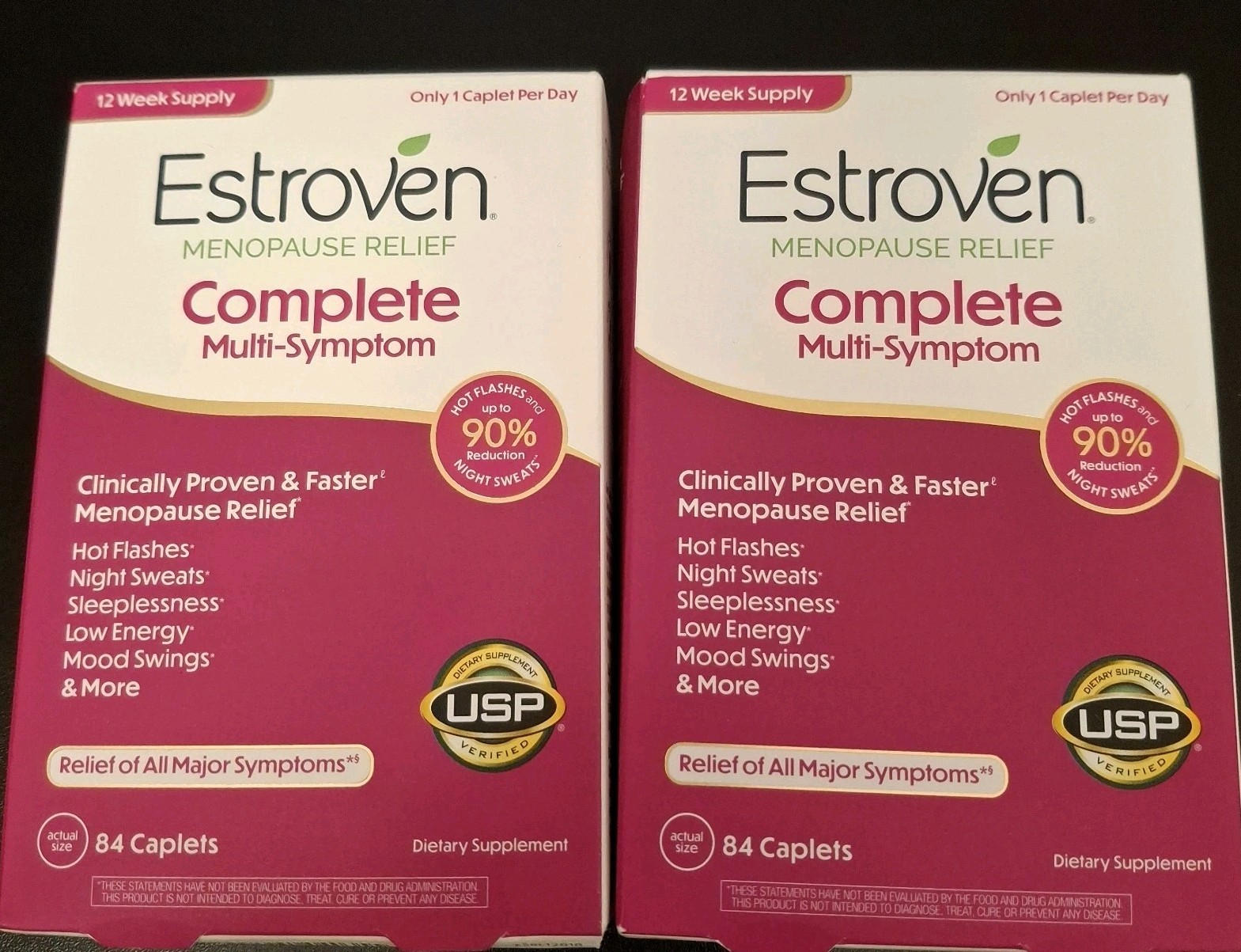 2 Boxes Of ESTROVEN Complete Multi-Symptom Menopause Relief, 84 Caplets. New