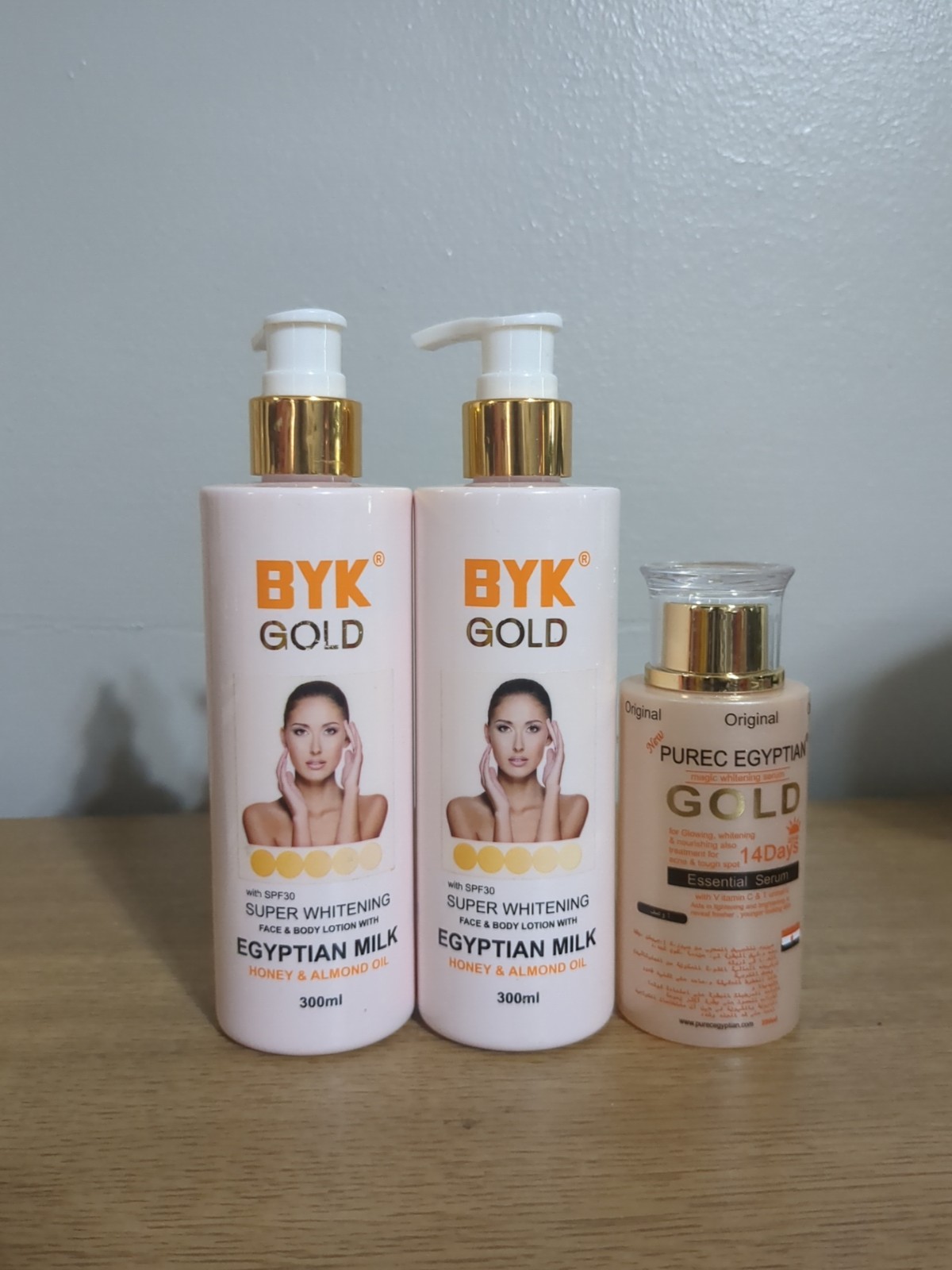 2pcs Byk Gold Egyptian Honey Almond Milk Face Body Serum, gold Vitamin C Serum