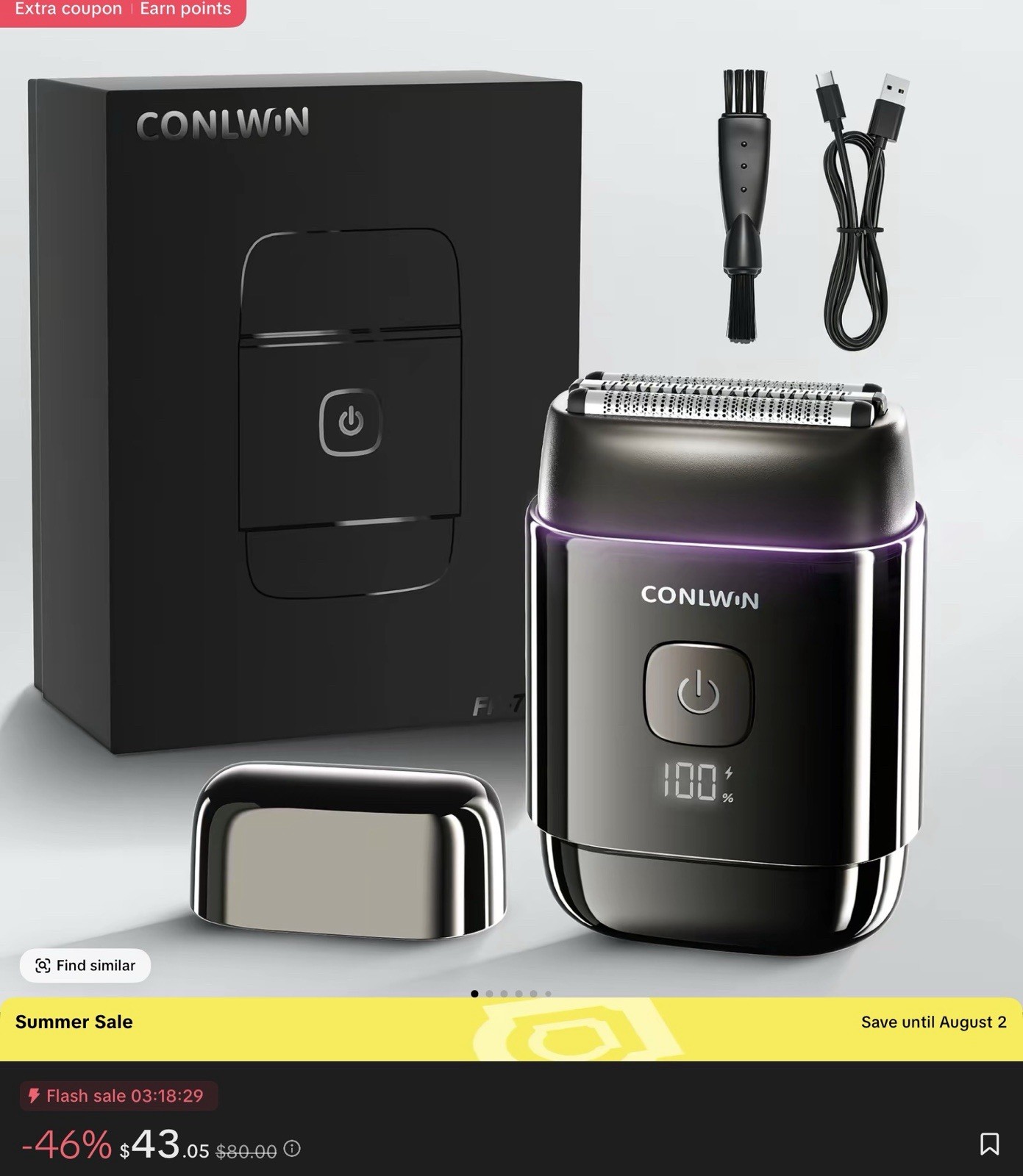 CONLWIN Mini Electric Foil Shaver – 3D Floating Heads, IPX7 Waterproof, USB-C