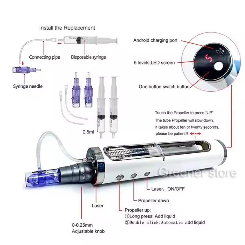 Micro Pen Mesotherapy & 10Pcs 12Pins Replacement Needle Cartridges Tip Face Care