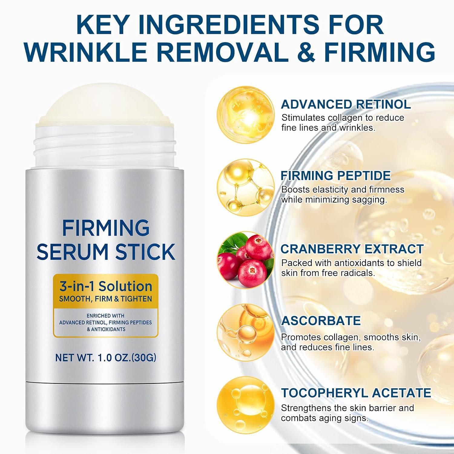 Retinol Firming Serum Stick for Face, Neck & Body – 3-In-1 Firming for Wrinkles,