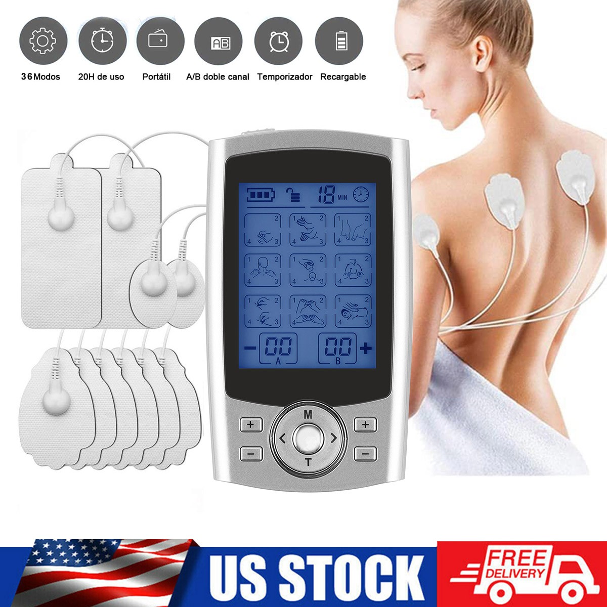 Tens Unit Muscle Stimulator Machine Pulse Massager Therapy Pain Relief 36 Modes*