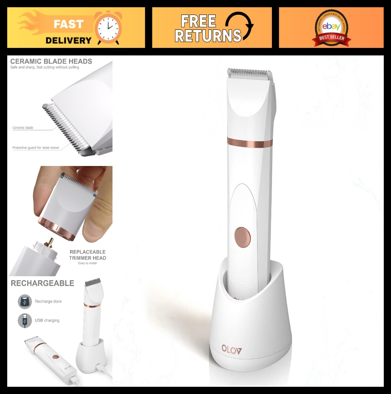 Electric Body Hair Trimmer – Wet/Dry Groin & Bikini Shaver for Men & Women, USB
