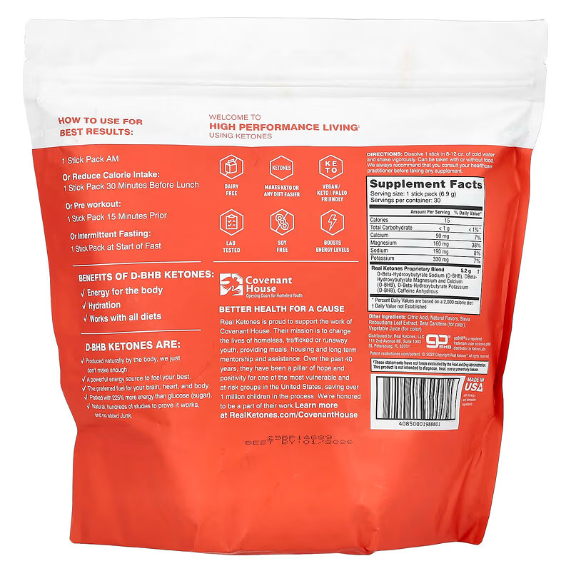 Real Ketones, Shift, caffeinated peach 30 Drink Mix Packets, 0.26 oz (6.9g) Each