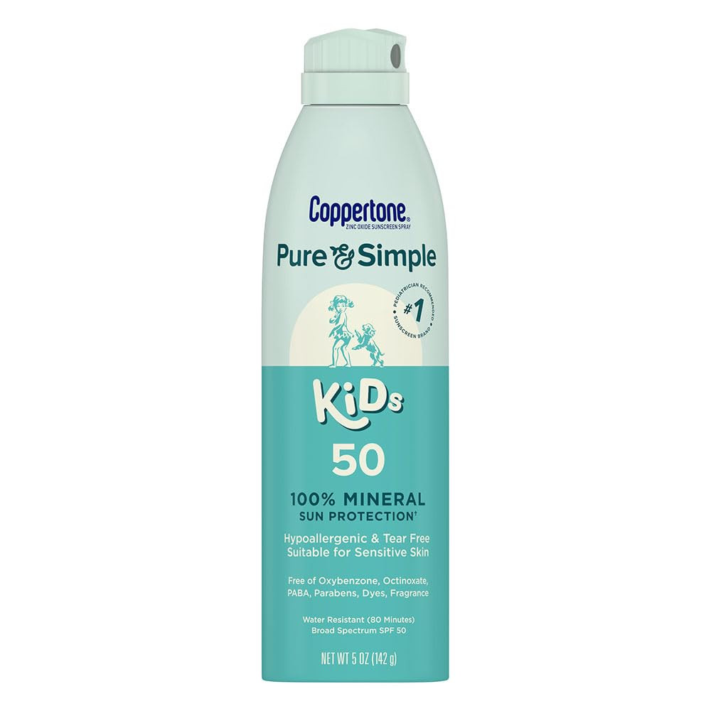 Coppertone Pure and Simple Kids Sunscreen Spray SPF 50, Zinc Oxide Mineral Sunsc