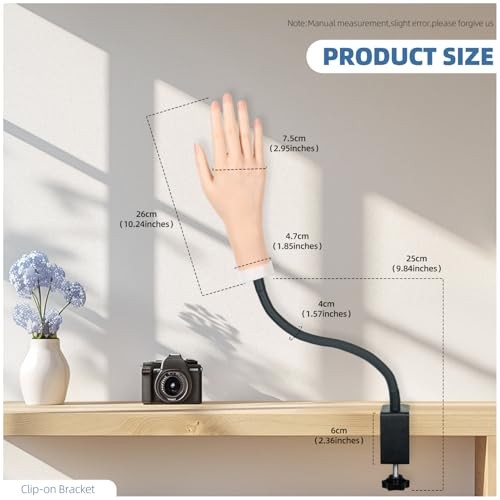 Practice Hand for Acrylic Nails, Flexible Bendable Fake Hand with Clamp Stand