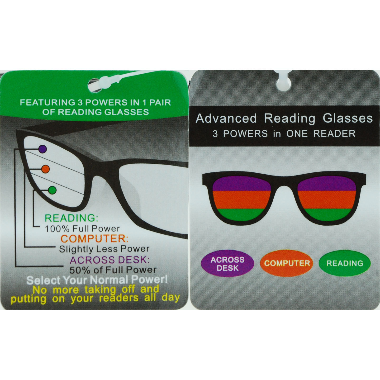 Multi Focus Progressive Reading Glasses 3 Powers in 1 Reader Rectangle Half Rim