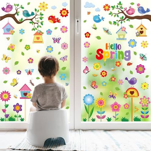 Vibrant Spring & Summer Window Clings – 9 Sheets 127PCS Classroom Spring