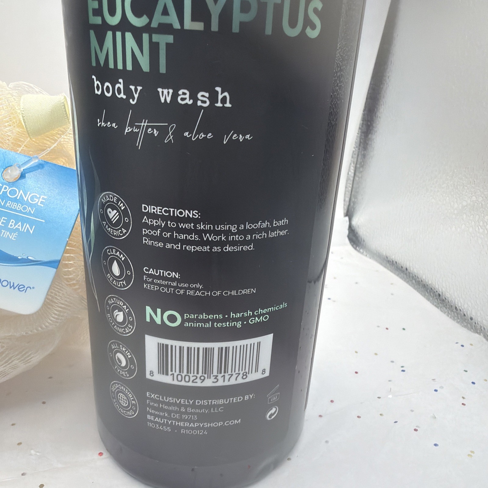 2 Pack Botanical Spa Therapy Eucalyptus Mint Body Wash 33oz Shea Aloe + Sponge