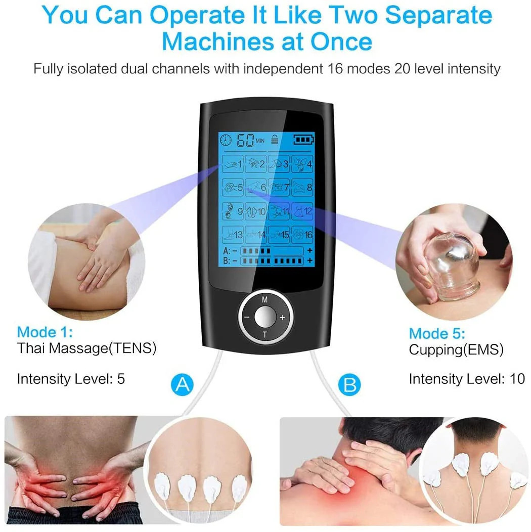 Digital Physiotherapy TENS Machine EMS Unit 16Mode Pulse Massage Body Muscle