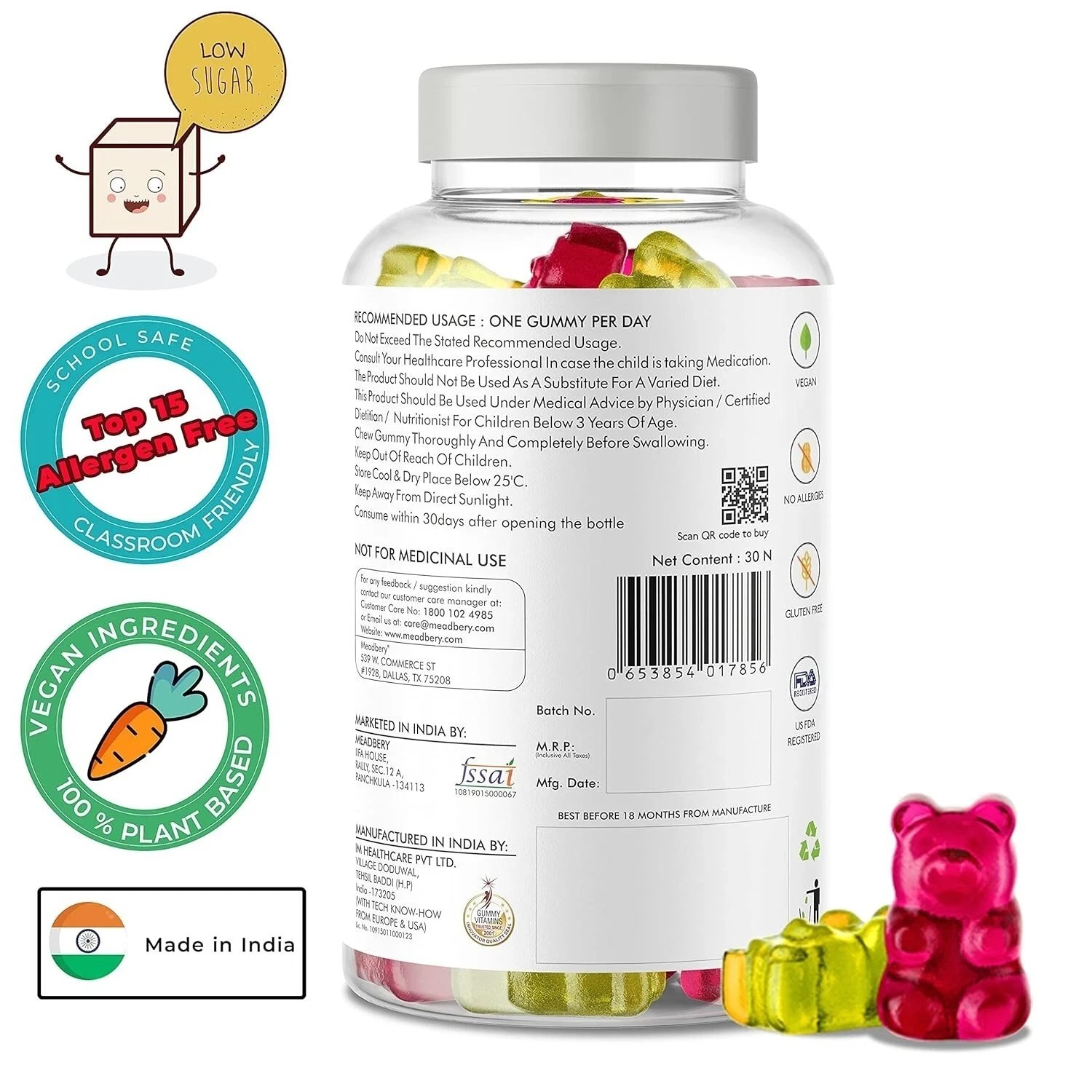 Meadbery Multivitamin And Mineral Bears Jelly Glutenfree Formula – 30 Gummys