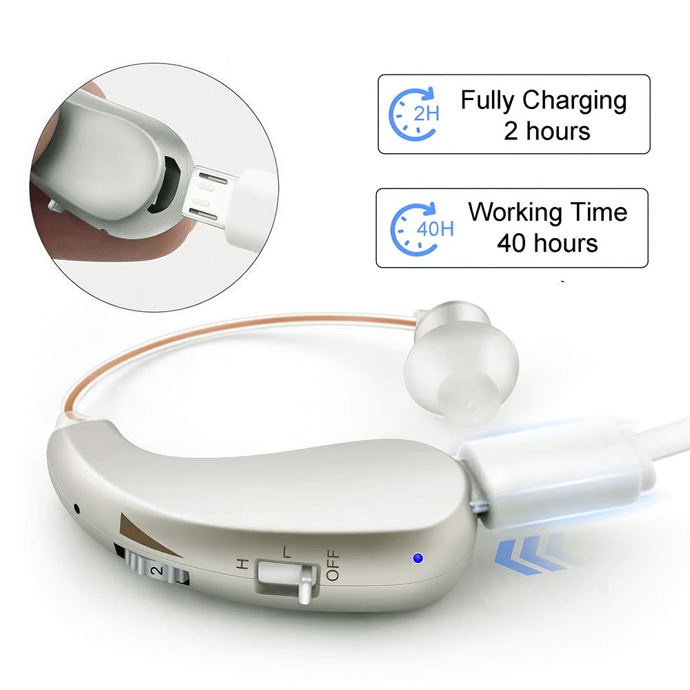 1 Pair Of Digital Hearing Aid Severe Loss Rechargeable Invisible BTE Ear Aids