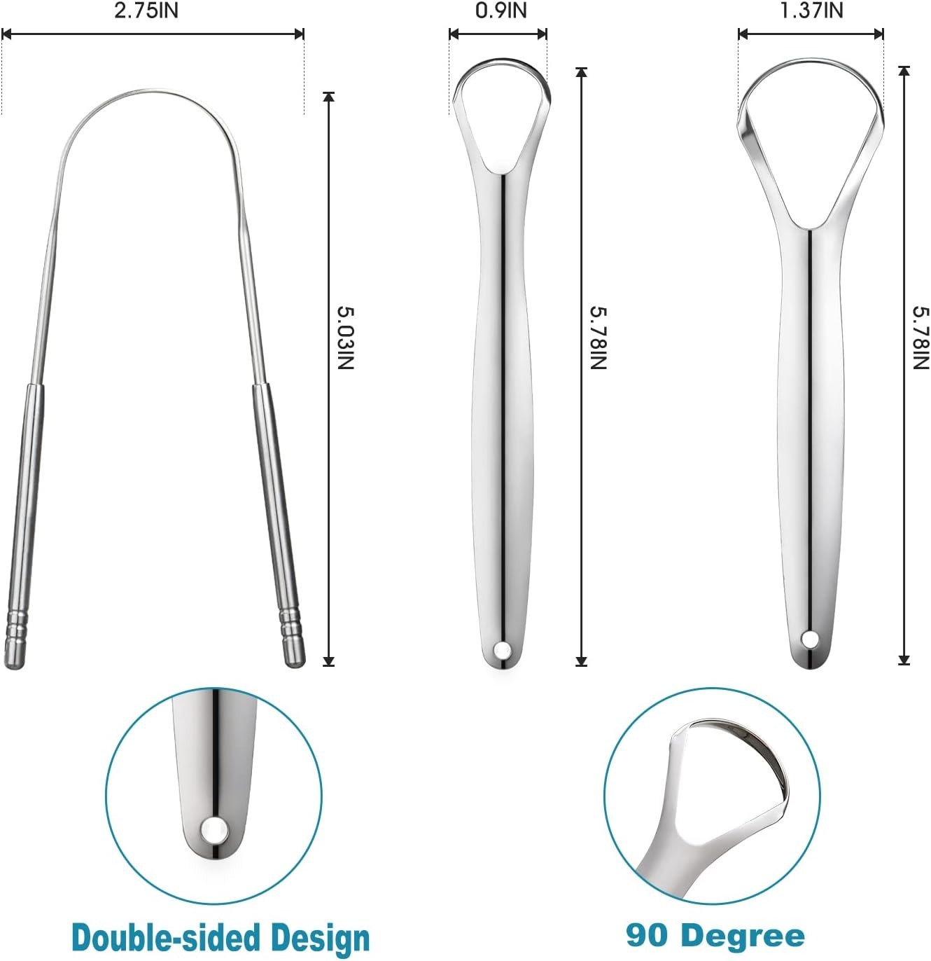 3 PCS Metal Tongue Scraper, Tongue Scrapers for Adults Kids, Stainless Steel