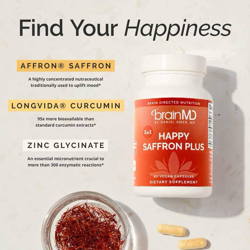 BrainMD Happy Saffron Plus | Mood Support, Gluten Dairy Egg Free