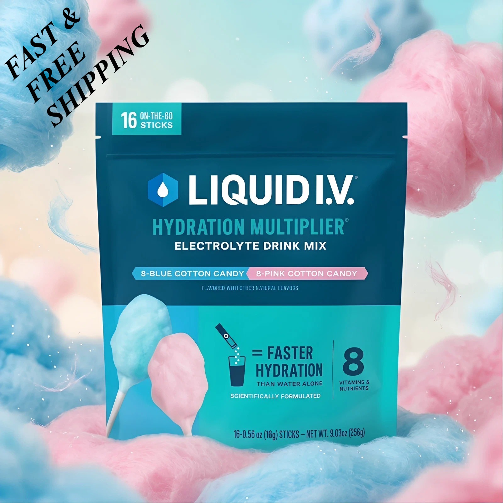 Liquid I.V. Hydration Multiplier Cotton Candy Electrolyte Powder 16 Servings..