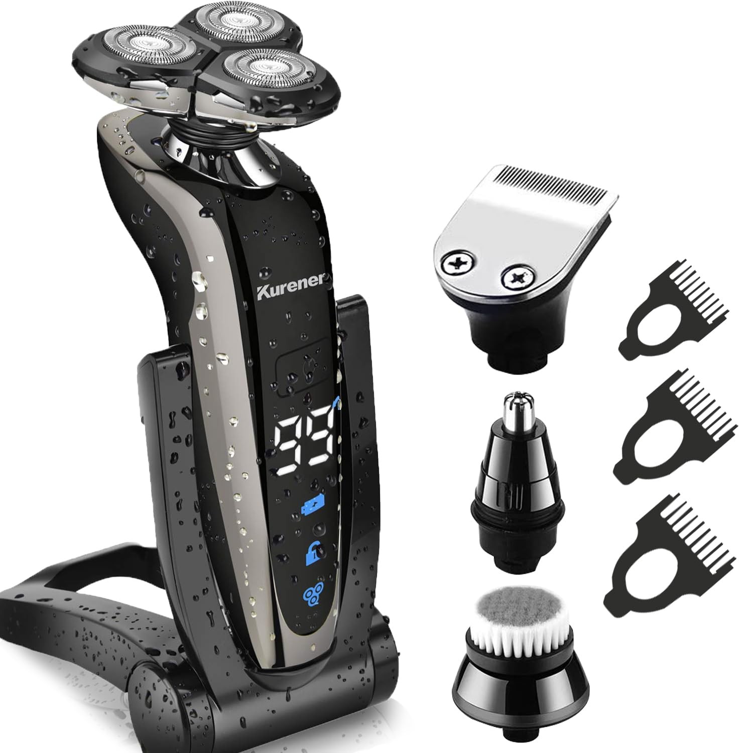 Kurener 4-in-1 Electric Shaver for Men, Wet/Dry, Rechargeable, Waterproof