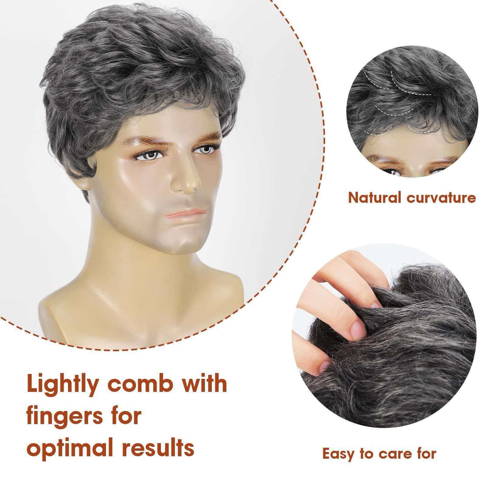 6in Silver Gray Full Wig for Men Heat Resistant Synthetic Cosplay Party