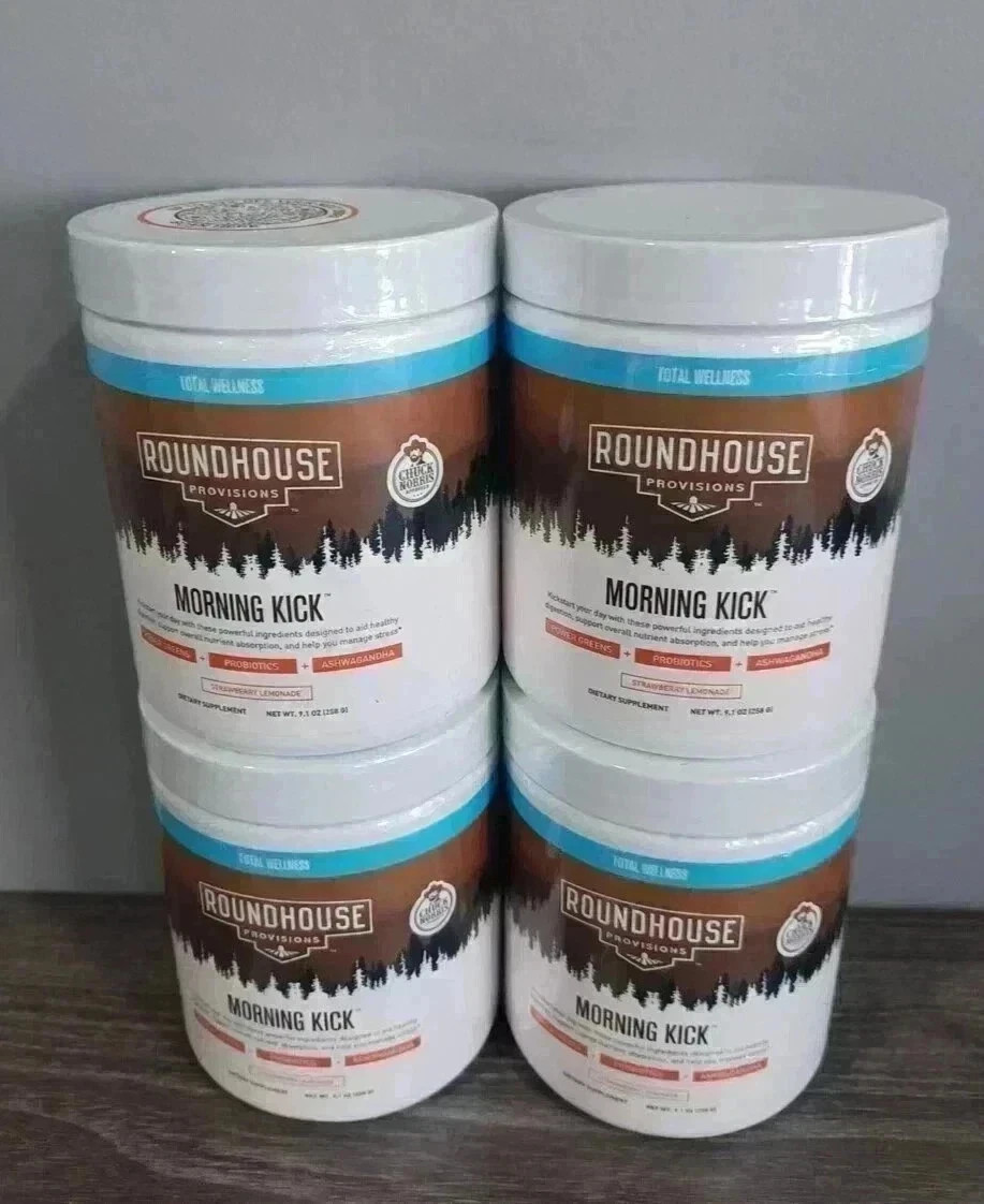 4 Pack Roundhouse Morning Kick Digestive Supplement Powder Strawberry free ship