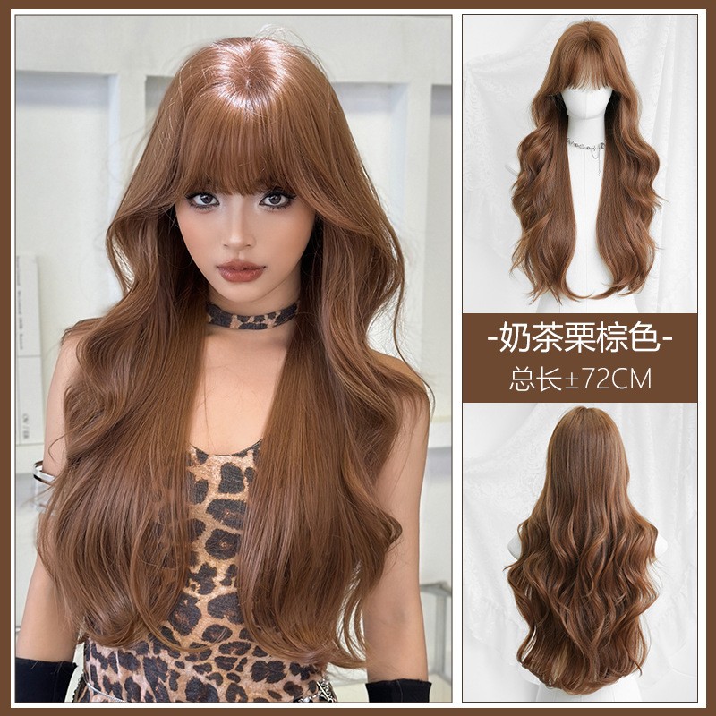 Chestnut Brown Long Body Wave Wig Natural Looking Heat Resistant Synthetic Full