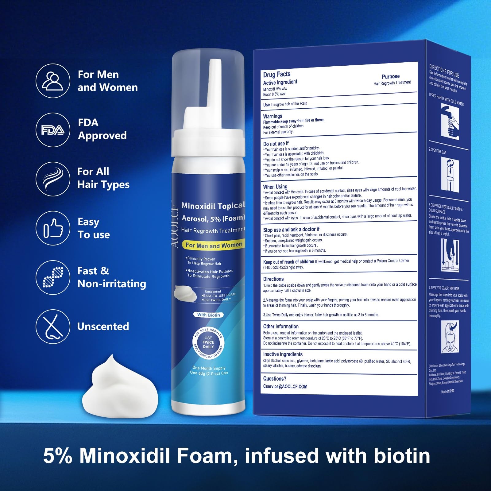 5% Topical Minoxidil Foam, 6.33 Ounce (Pack of 1), Blue-3pack Foam