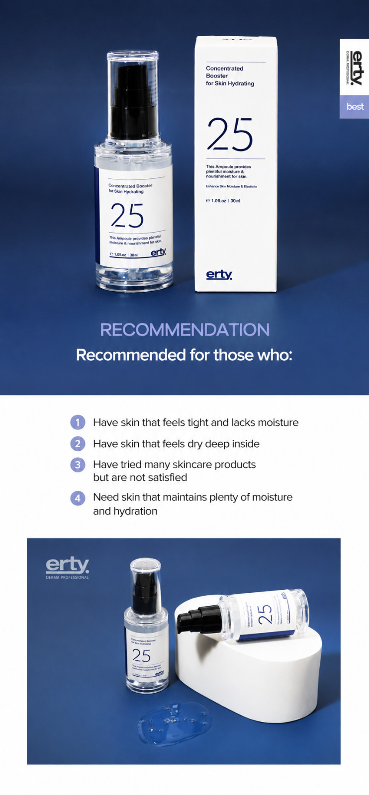 ERTY 25 Concentrated Booster Ampoule 30ml Hydrating Hyaluronic + FREE Samples