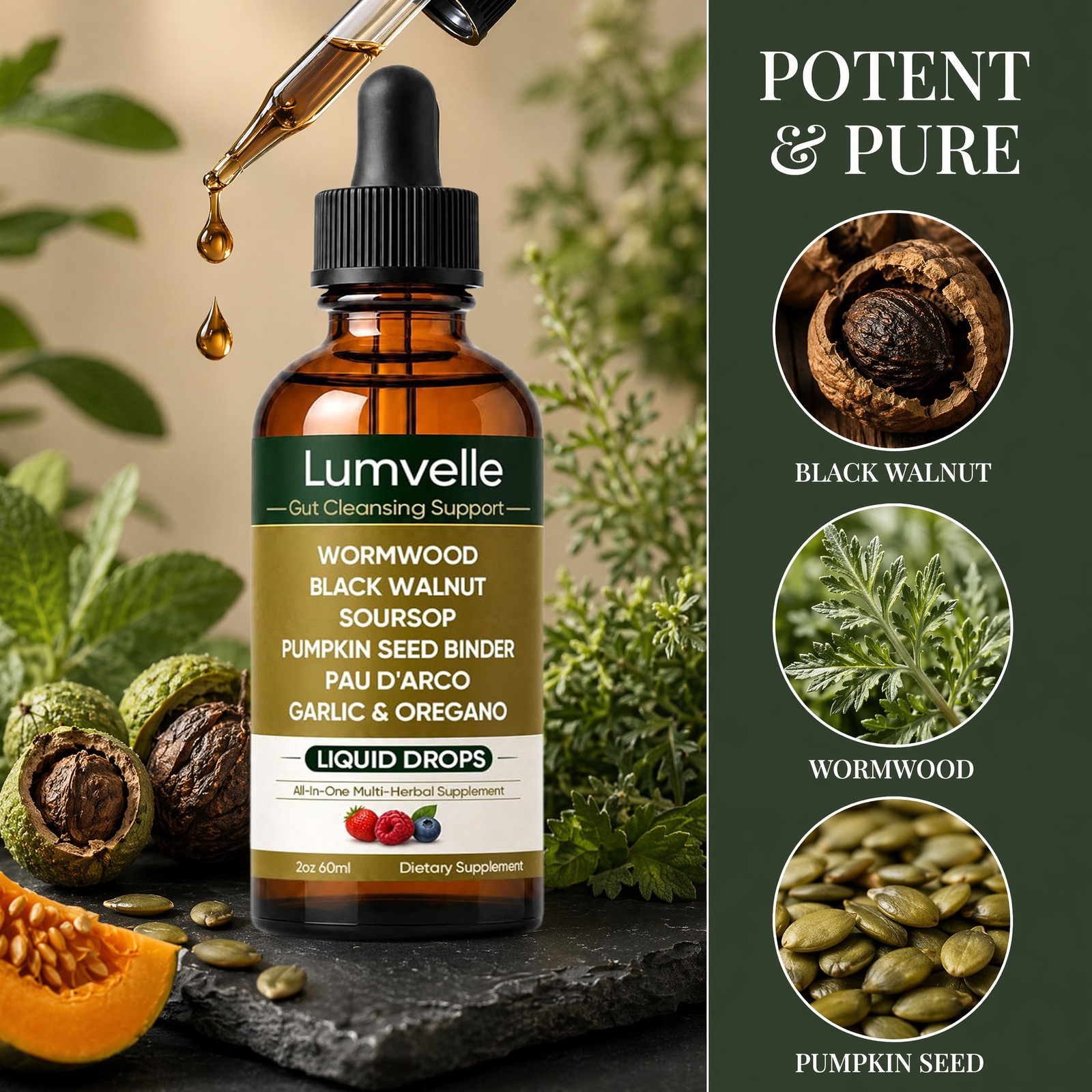 LUMVELLE Wild Harvested Wormwood Herbal Liquid Botanical Supplement Drops