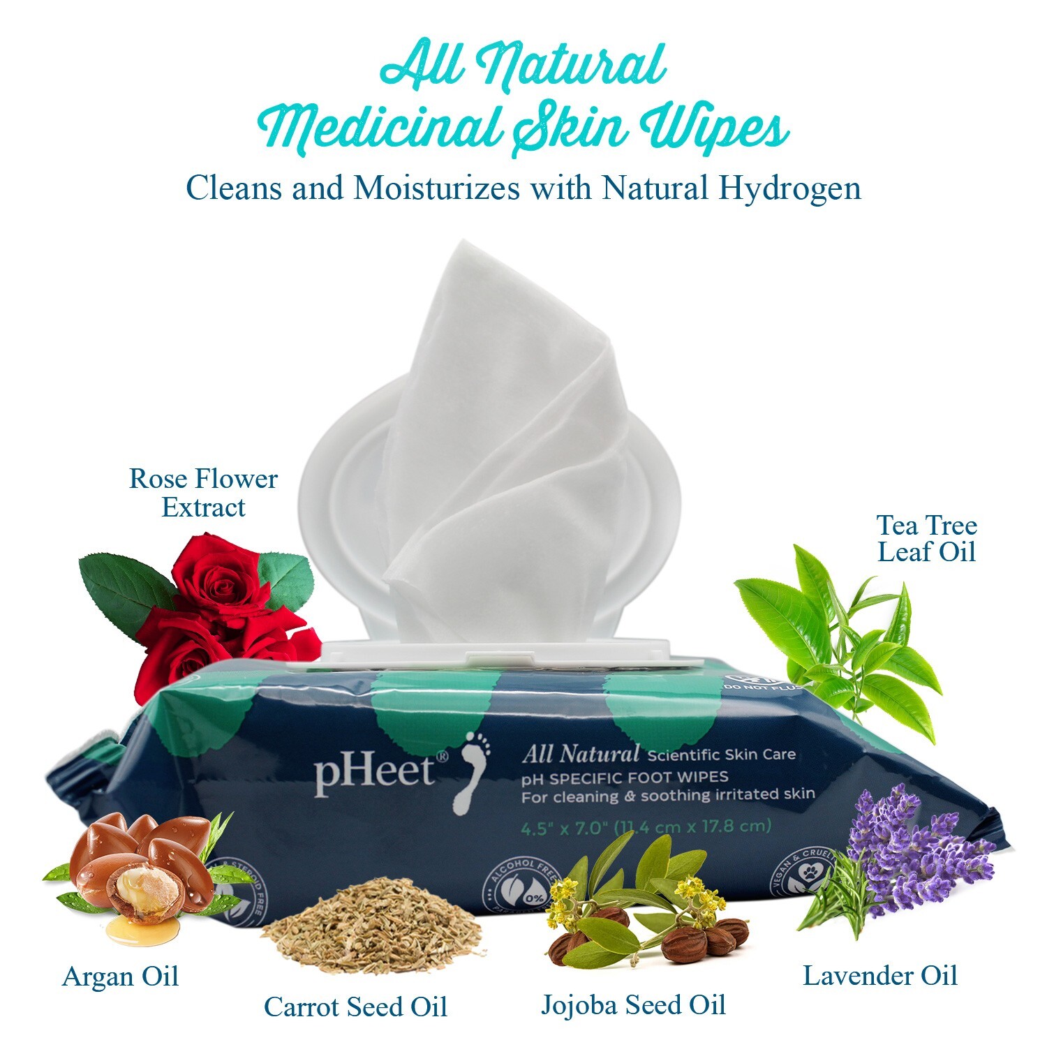 pHeet Wipes, Antifungal, Odor Reducer, Dry Feet Moisturizing Wipes, Foot Cleaner