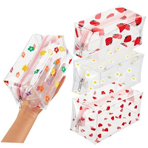 4 Pcs Clear Small Makeup Bag with Daisy Zipper Cute Flower Daisy Heart